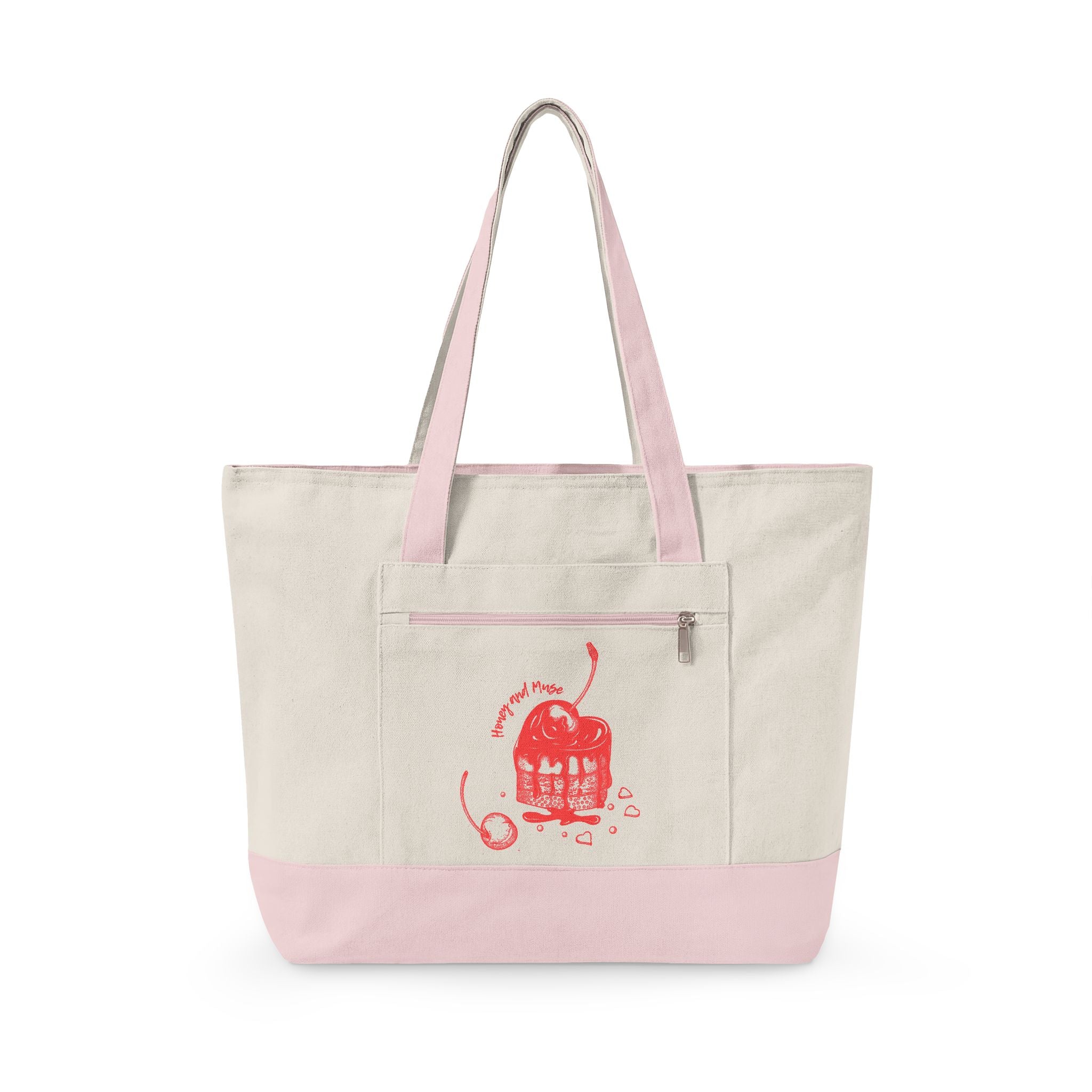 Canvas Tote Bag with Red Camera Illustration – Zippered Beach & Market Tote
