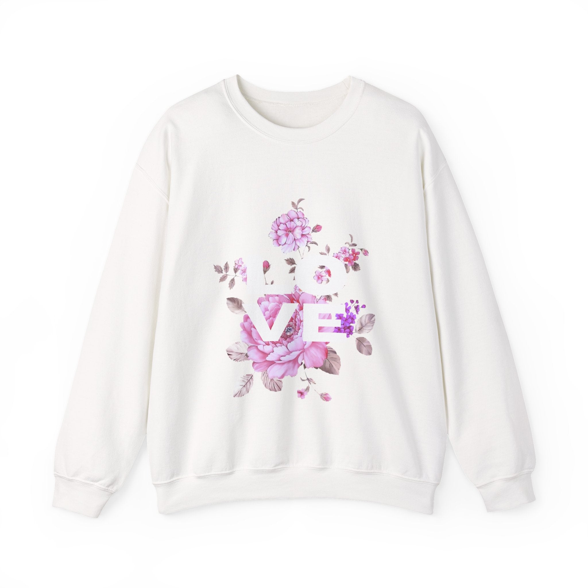 Floral 'LOVE' Crewneck Sweatshirt – Pink Watercolor Flower Graphic