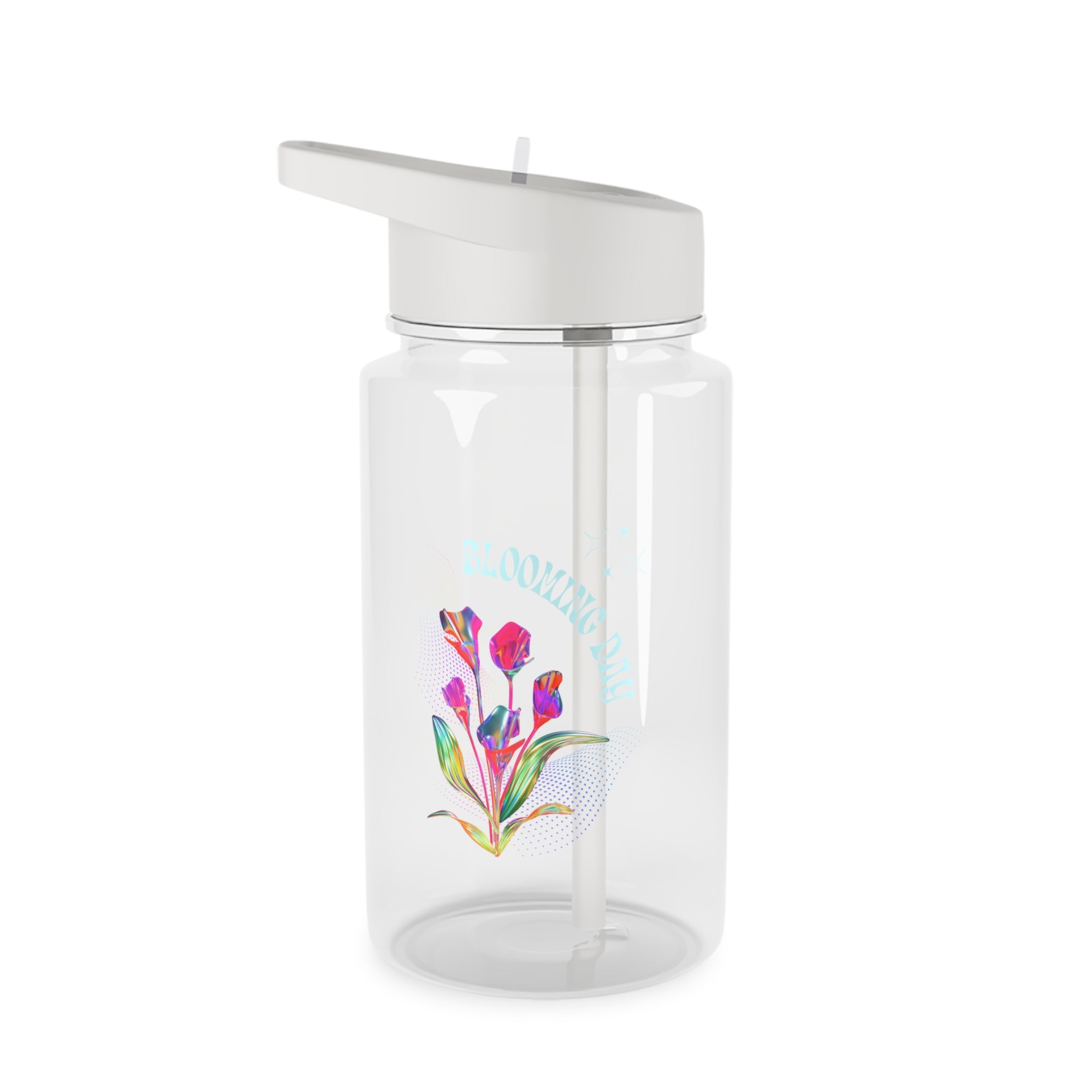 Floral Tulip Tritan Water Bottle — Reusable Straw Bottle with Colorful Watercolor Flowers