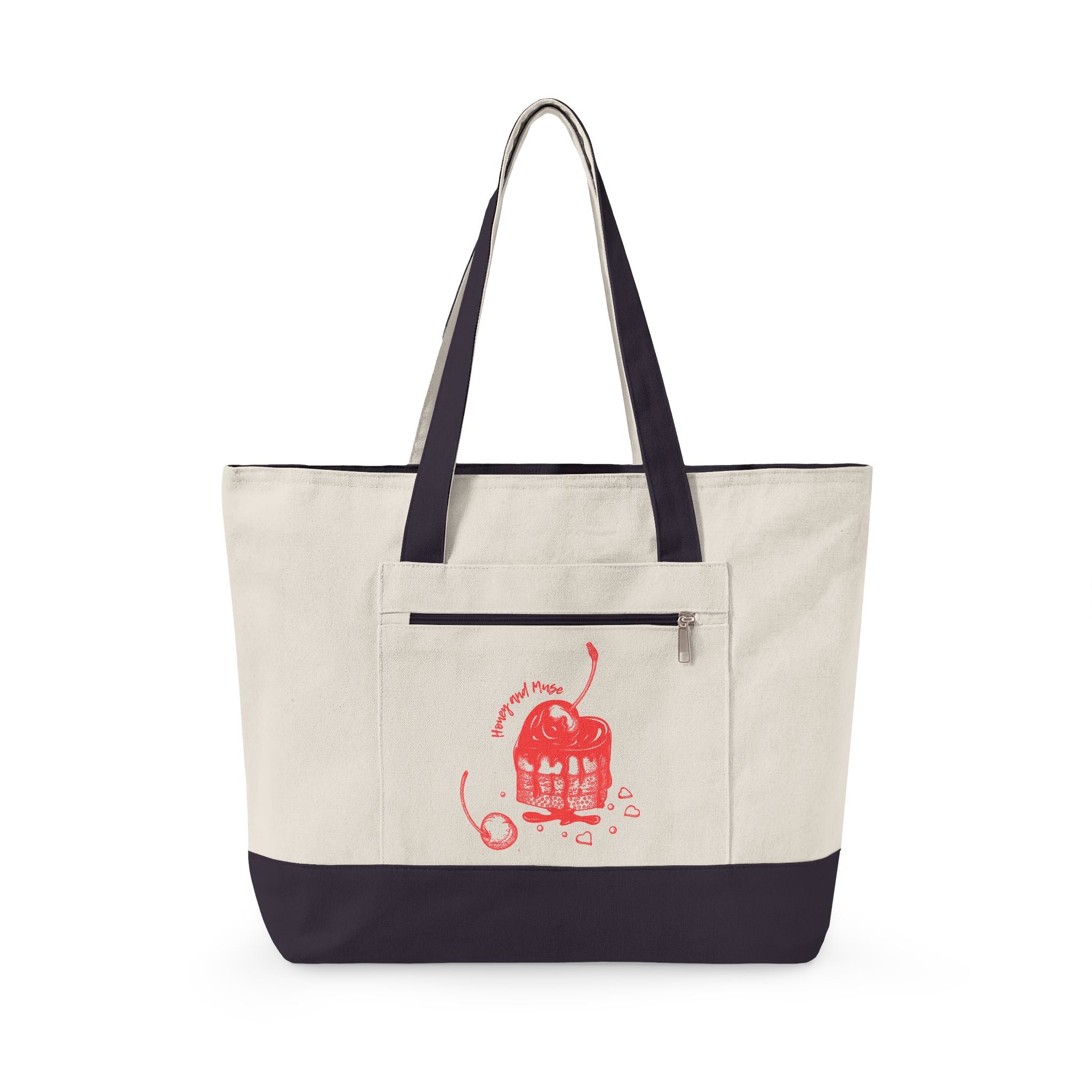 Canvas Tote Bag with Red Camera Illustration – Zippered Beach & Market Tote