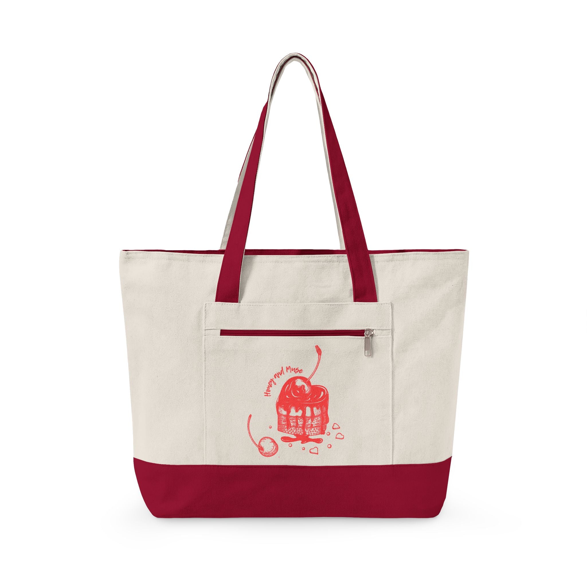 Canvas Tote Bag with Red Camera Illustration – Zippered Beach & Market Tote