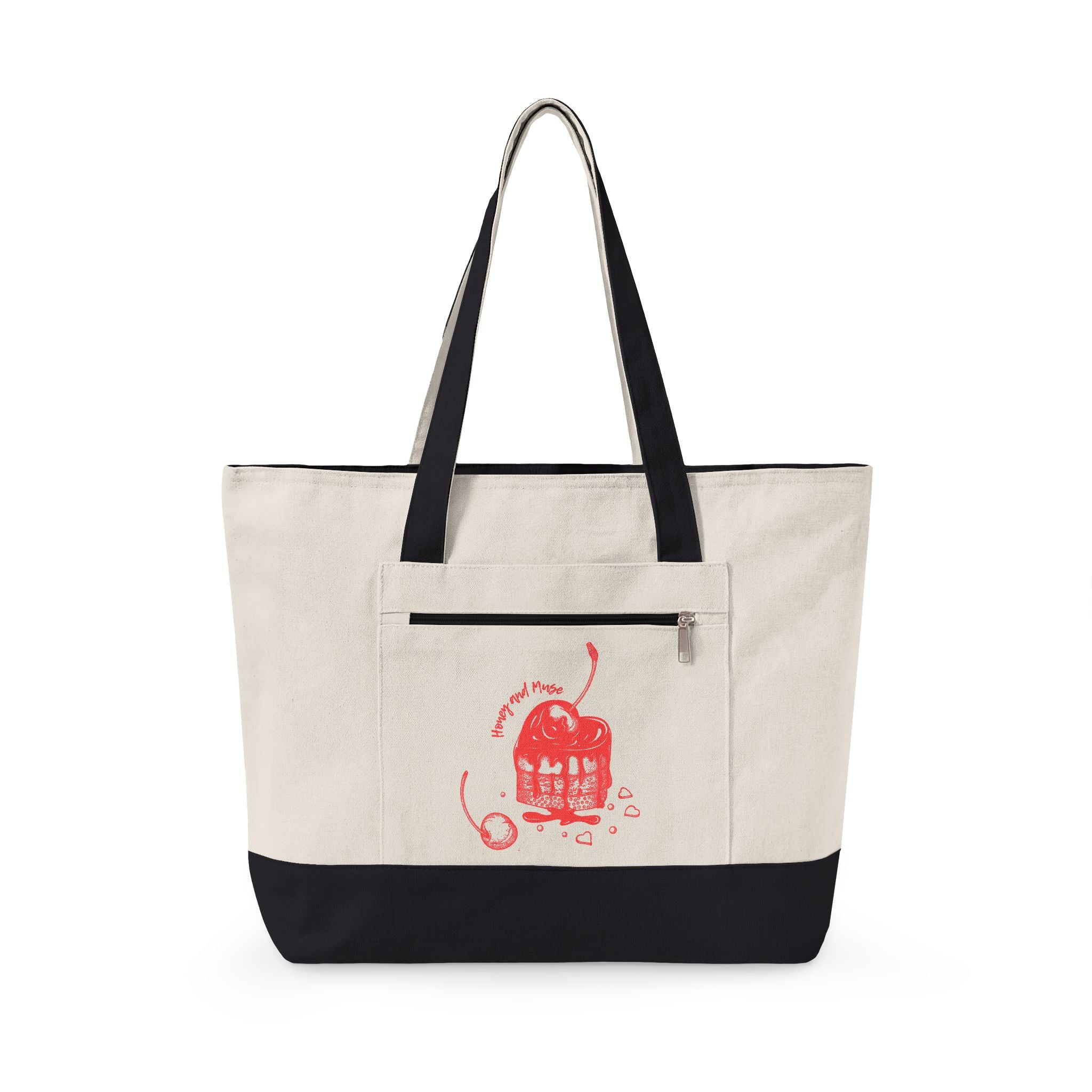 Canvas Tote Bag with Red Camera Illustration – Zippered Beach & Market Tote