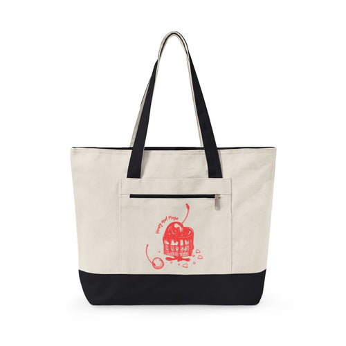 Canvas Tote Bag with Red Camera Illustration – Zippered Beach & Market Tote