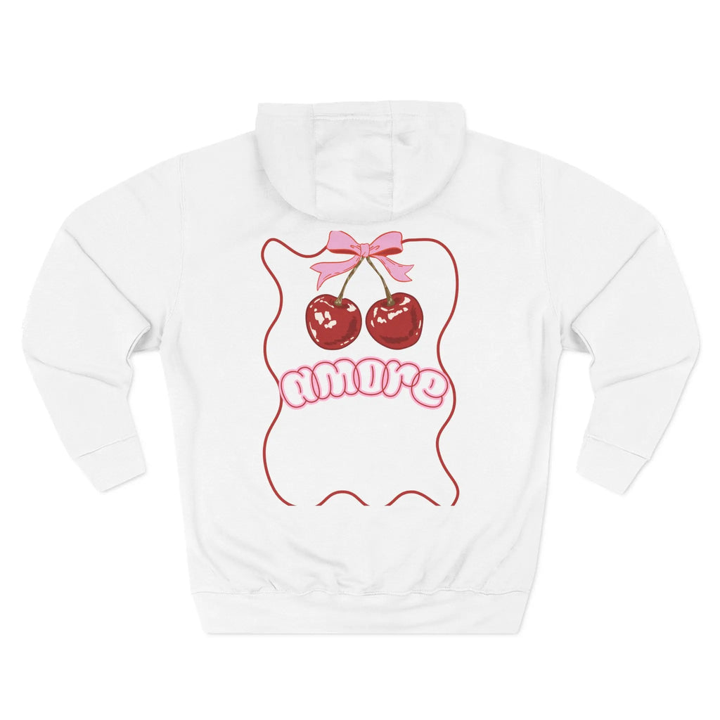 Amore Cherry Hoodie — Cute Graphic Three-Panel Fleece Hoodie Printify