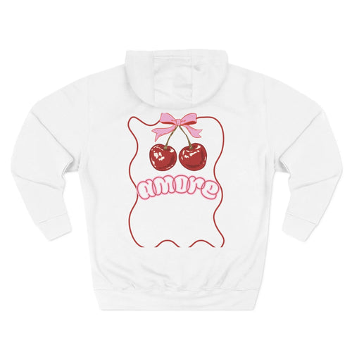 Amore Cherry Hoodie — Cute Graphic Three-Panel Fleece Hoodie Printify