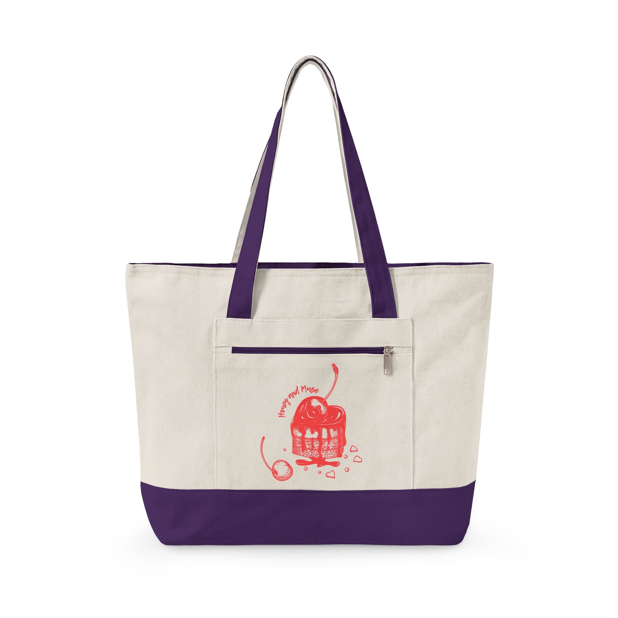 Canvas Tote Bag with Red Camera Illustration – Zippered Beach & Market Tote