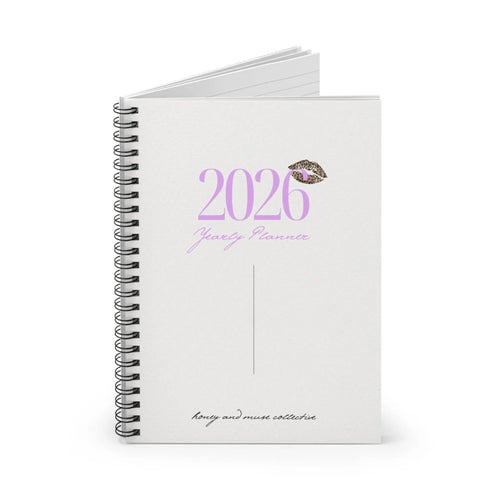 2026 Yearly Planner Spiral Notebook – Pink Script with Glitter Kiss Printify