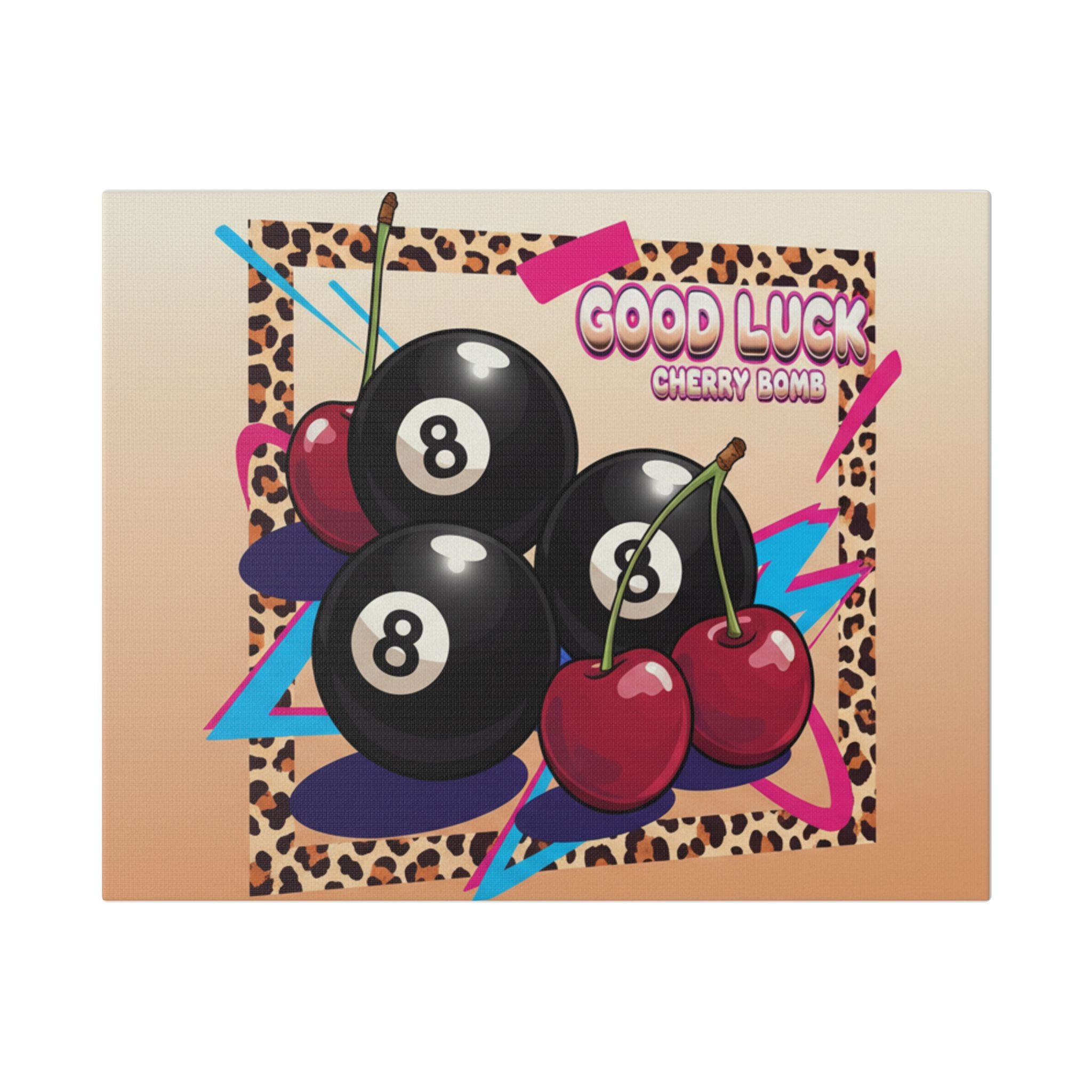 Good Luck Cherry Bomb Canvas Art — Retro 8-Ball & Cherries Wall Decor Printify