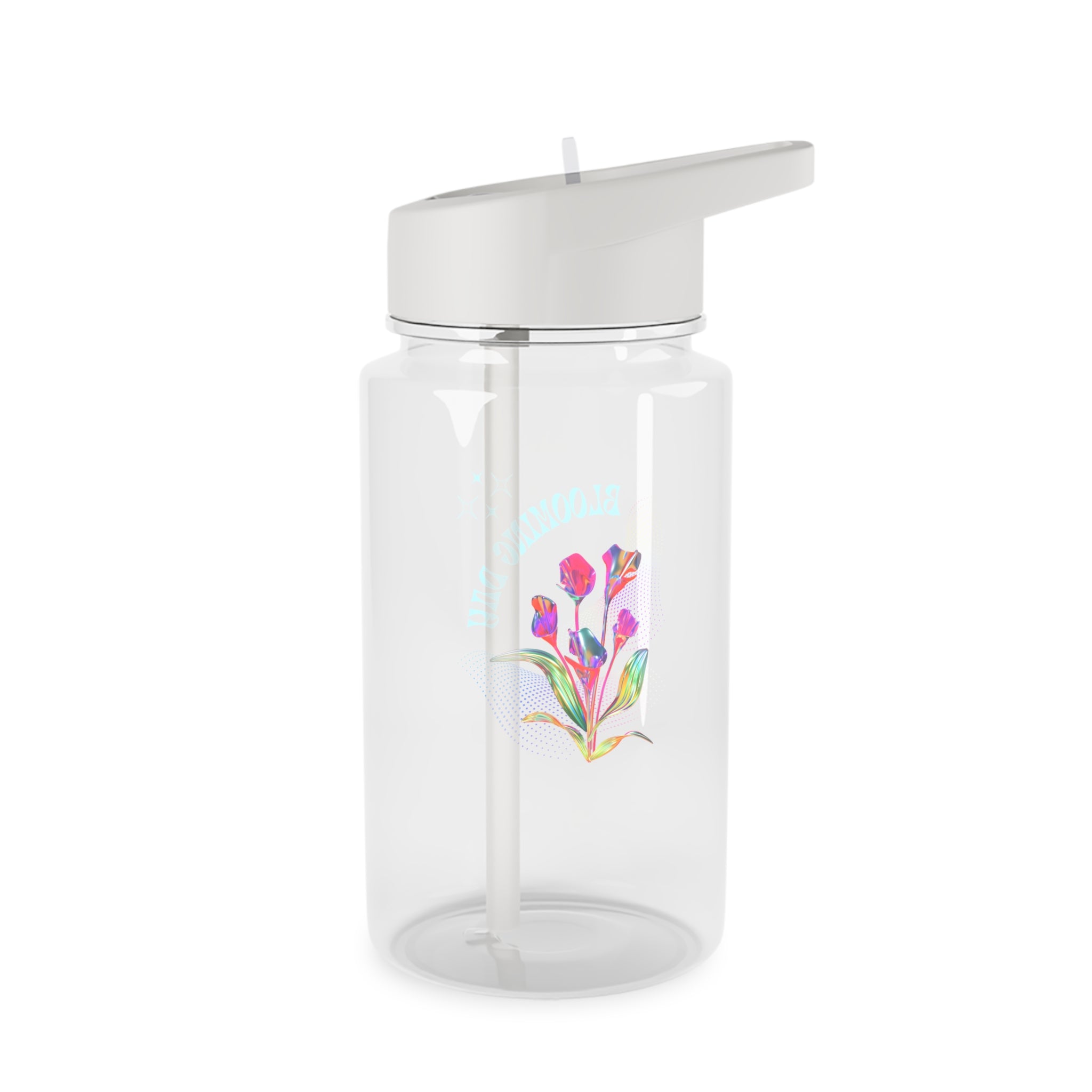 Floral Tulip Tritan Water Bottle — Reusable Straw Bottle with Colorful Watercolor Flowers