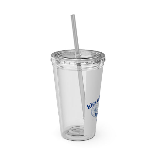 16oz Sunsplash Tumbler with Straw — 'Kiss All the Time' Blue Cocktail Design Printify
