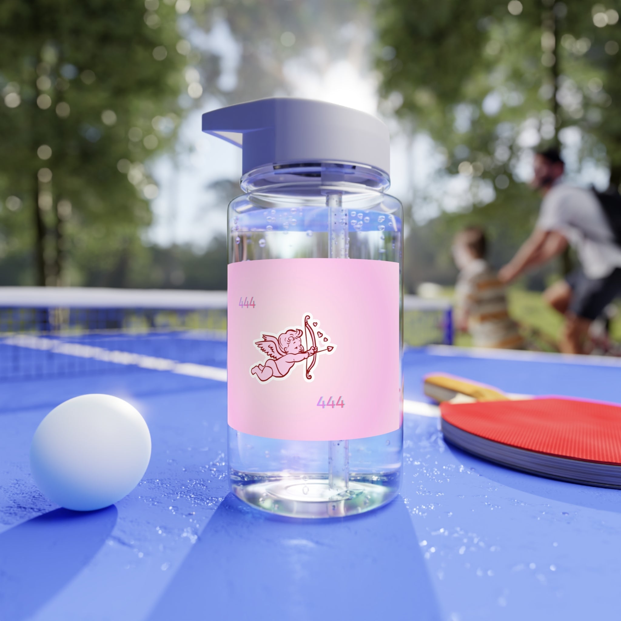 Cupid Angel Trinket Pink Water Bottle — Cute 444 Design Tritan Bottle Printify