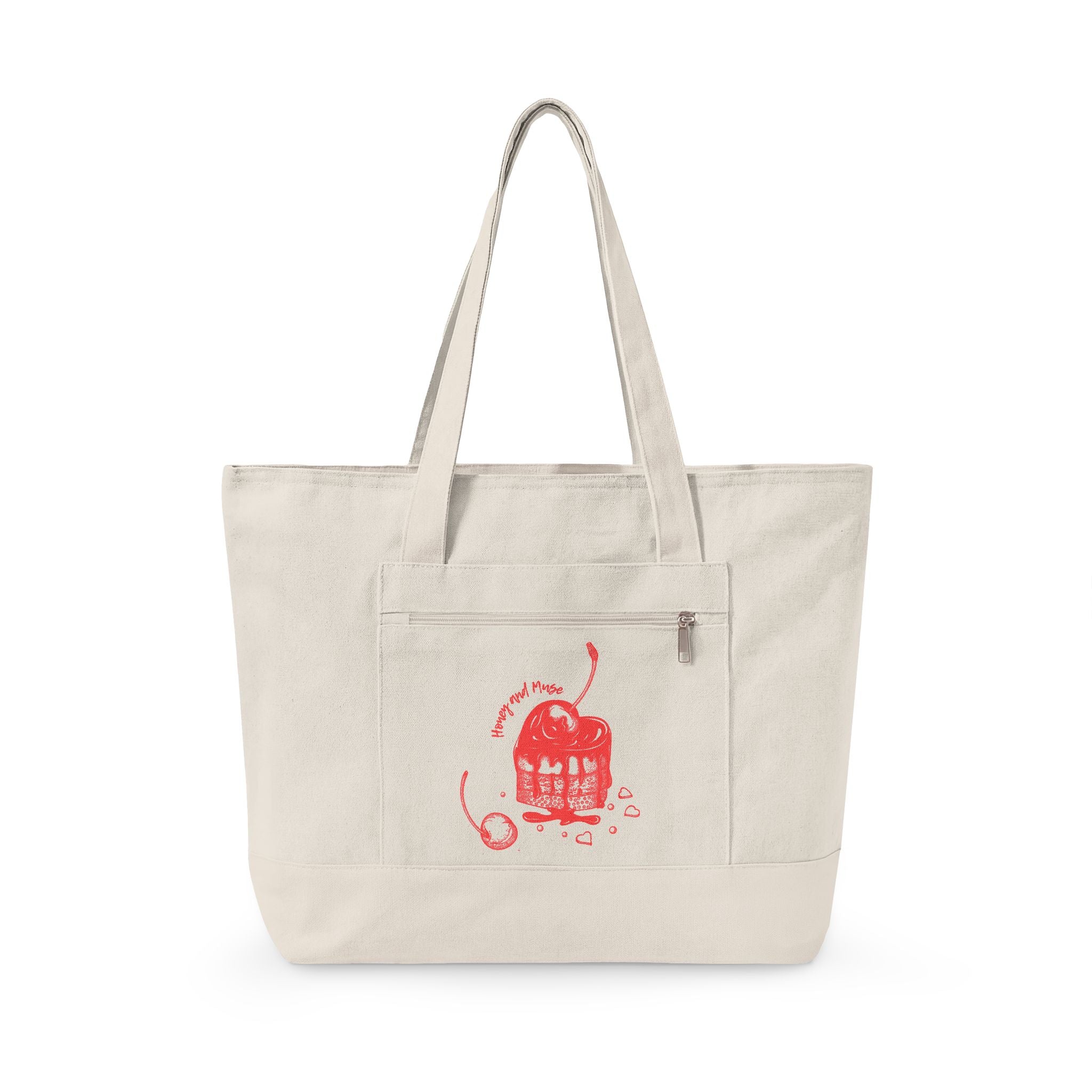 Canvas Tote Bag with Red Camera Illustration – Zippered Beach & Market Tote