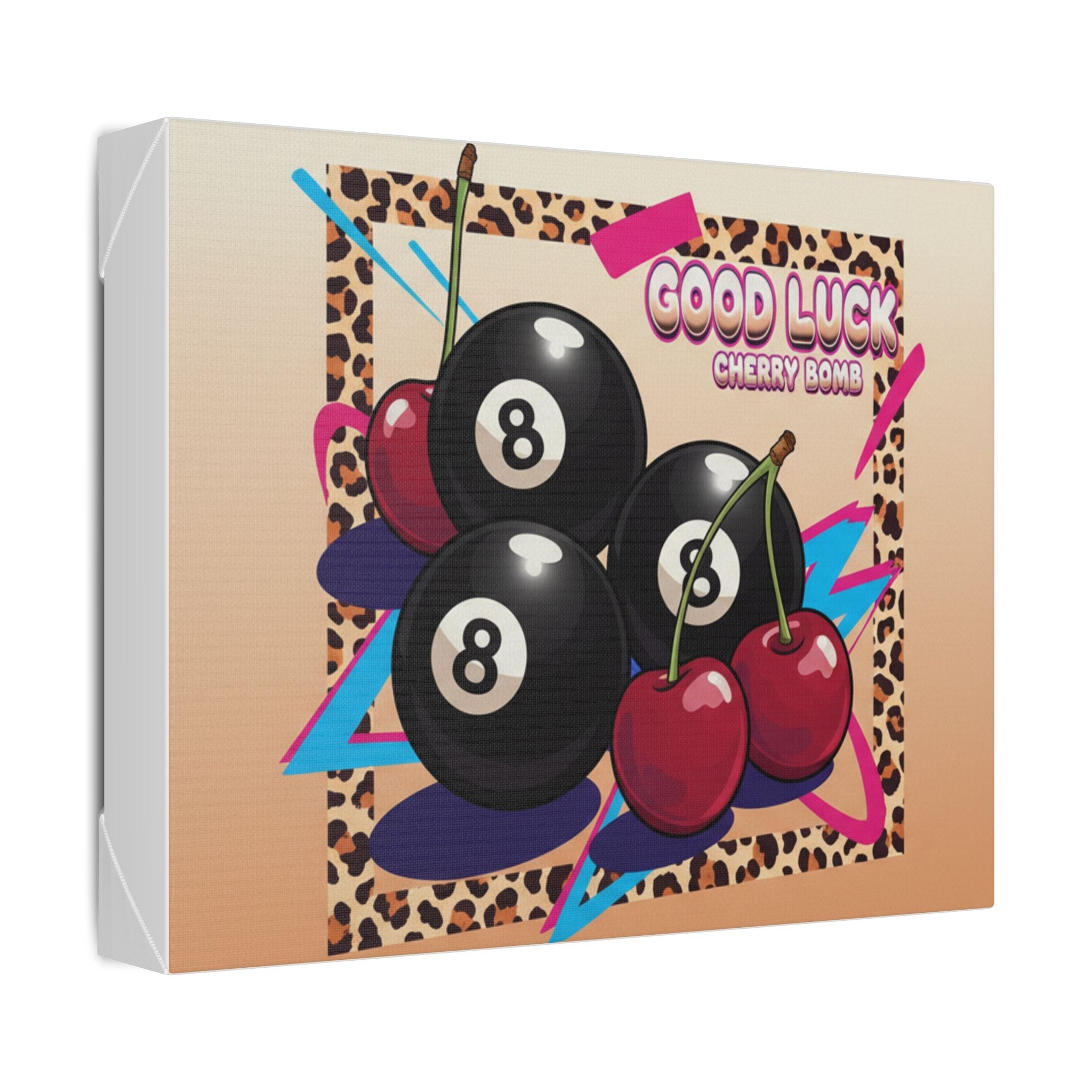 Good Luck Cherry Bomb Canvas Art — Retro 8-Ball & Cherries Wall Decor Printify