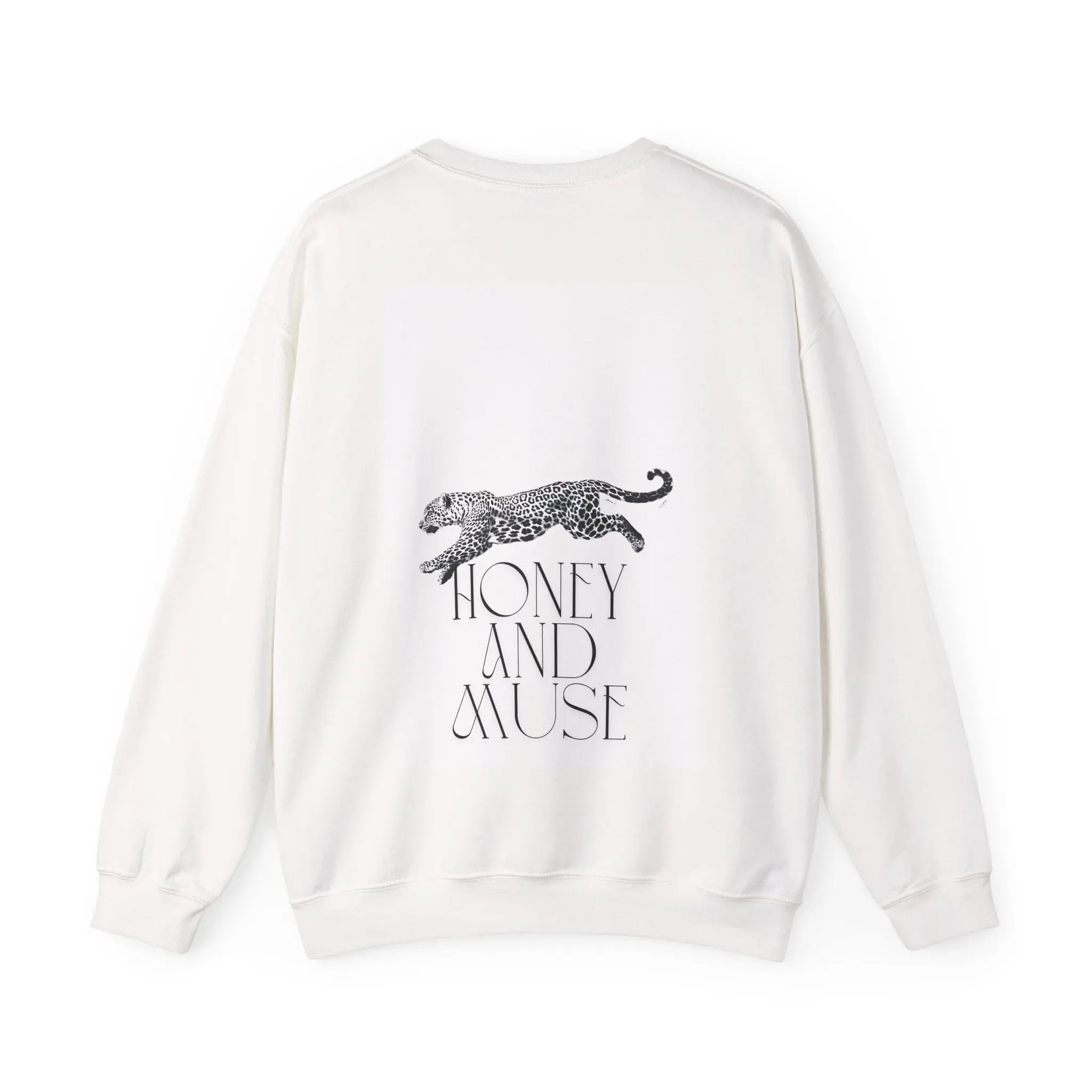 Crewneck Sweatshirt — 'Honey and Muse' Leopard Graphic Crewneck Printify