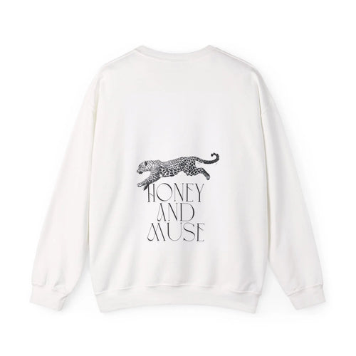 Crewneck Sweatshirt — 'Honey and Muse' Leopard Graphic Crewneck Printify