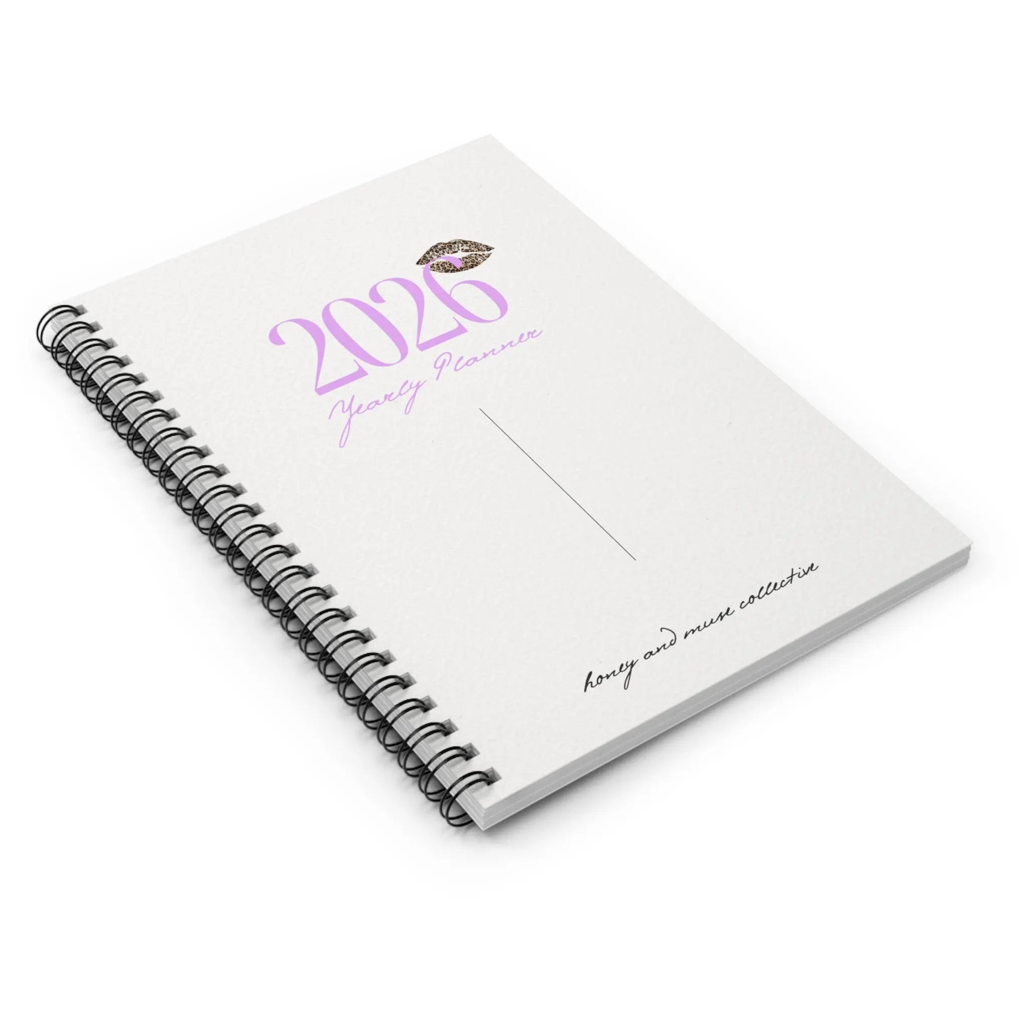 2026 Yearly Planner Spiral Notebook – Pink Script with Glitter Kiss Printify