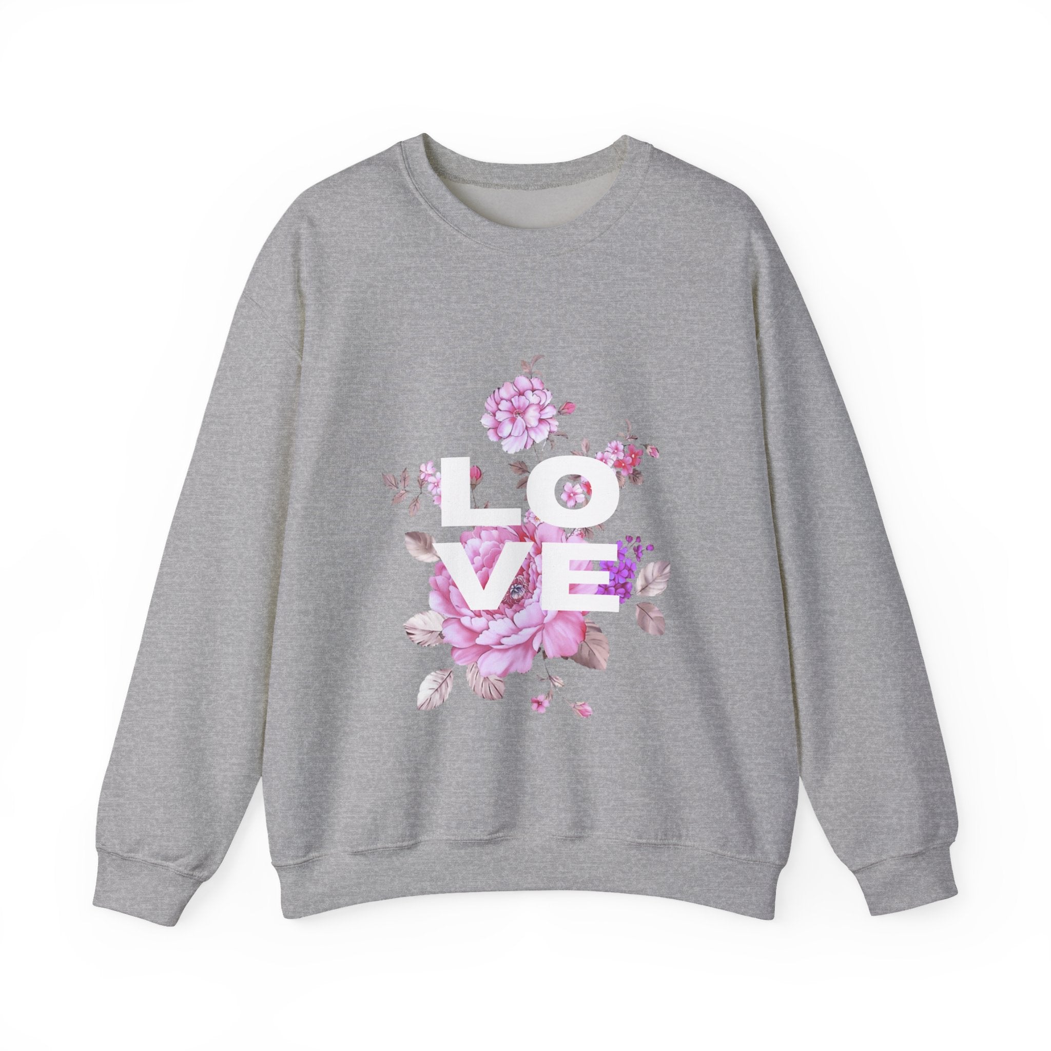 Floral 'LOVE' Crewneck Sweatshirt – Pink Watercolor Flower Graphic
