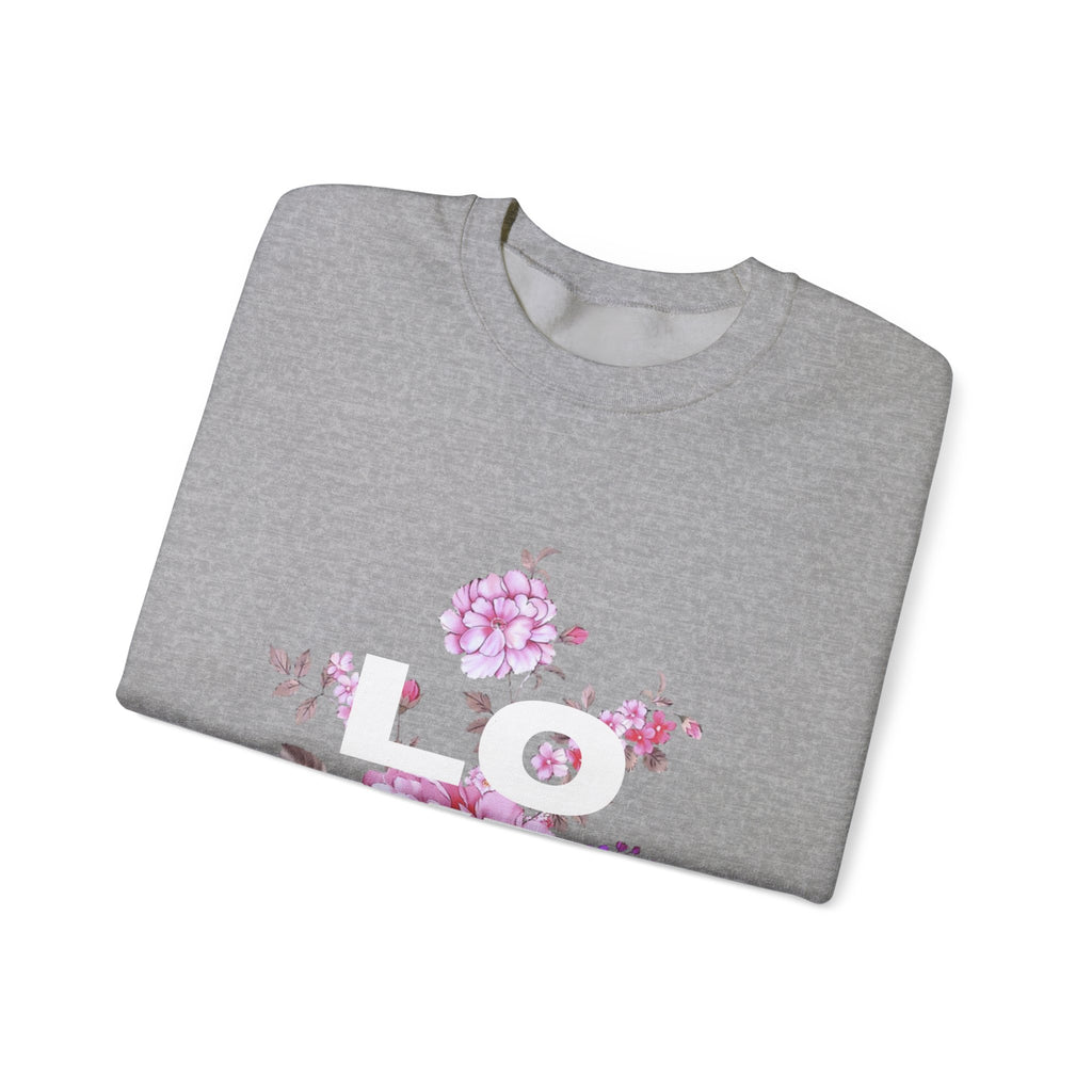 Floral 'LOVE' Crewneck Sweatshirt – Pink Watercolor Flower Graphic