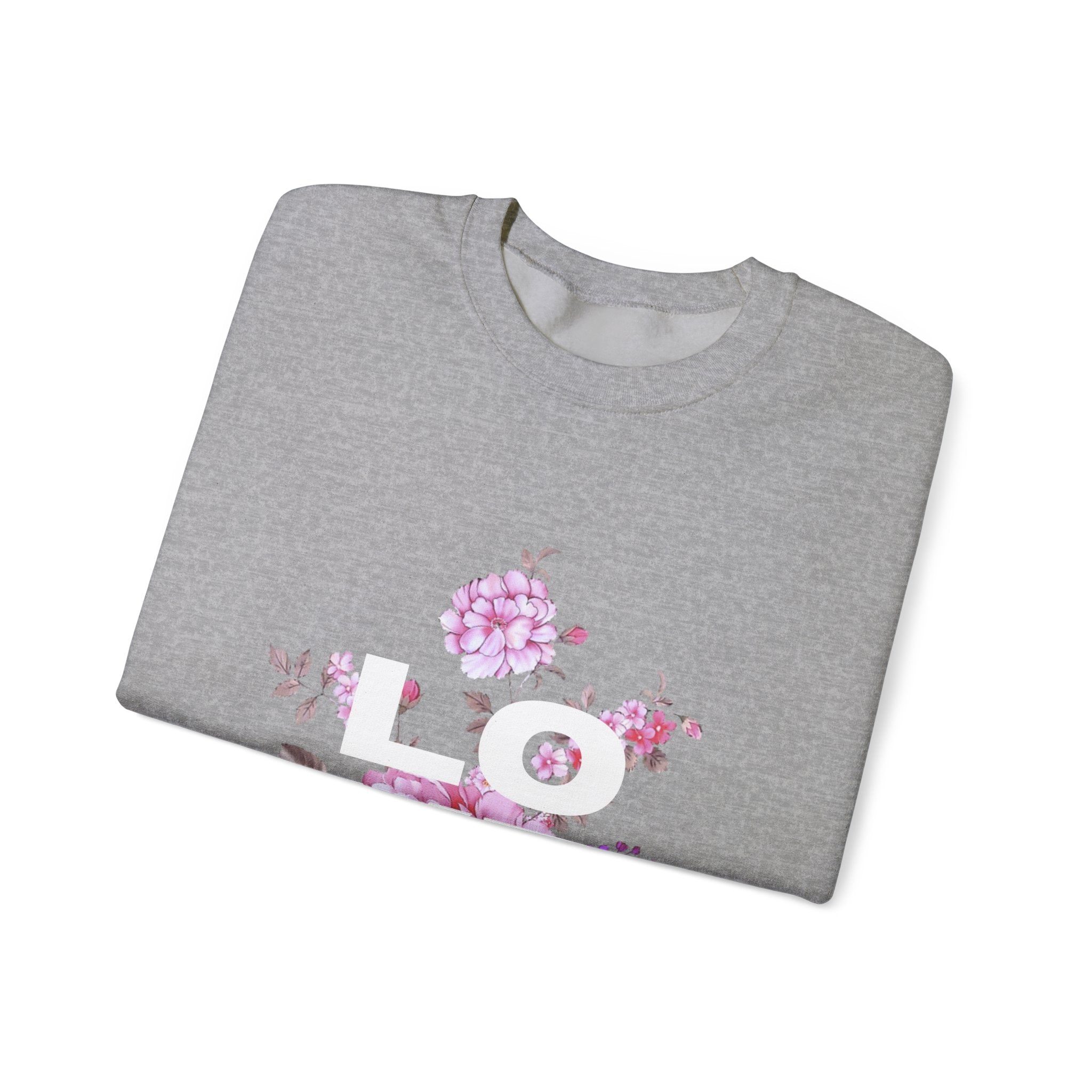Floral 'LOVE' Crewneck Sweatshirt – Pink Watercolor Flower Graphic
