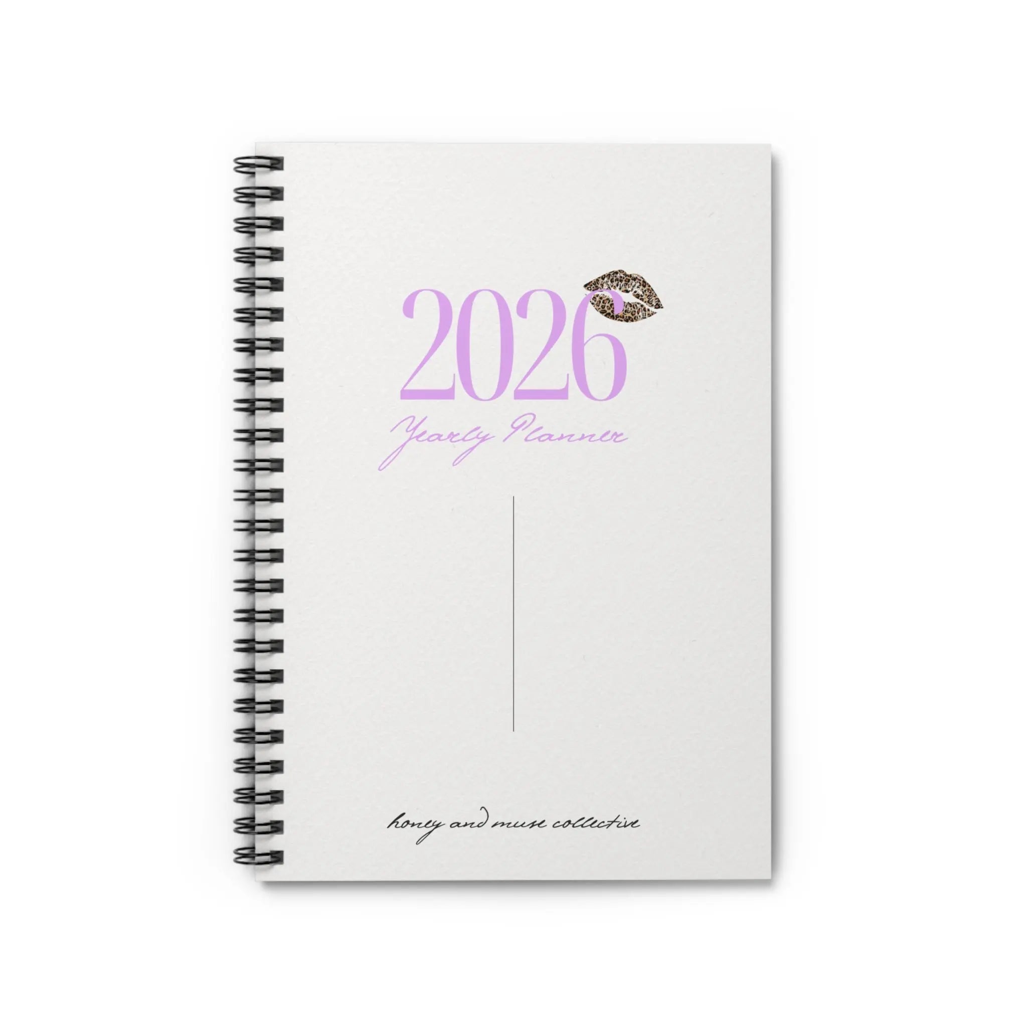 2026 Yearly Planner Spiral Notebook – Pink Script with Glitter Kiss Printify