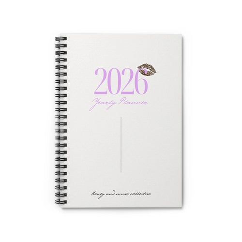 2026 Yearly Planner Spiral Notebook – Pink Script with Glitter Kiss Printify