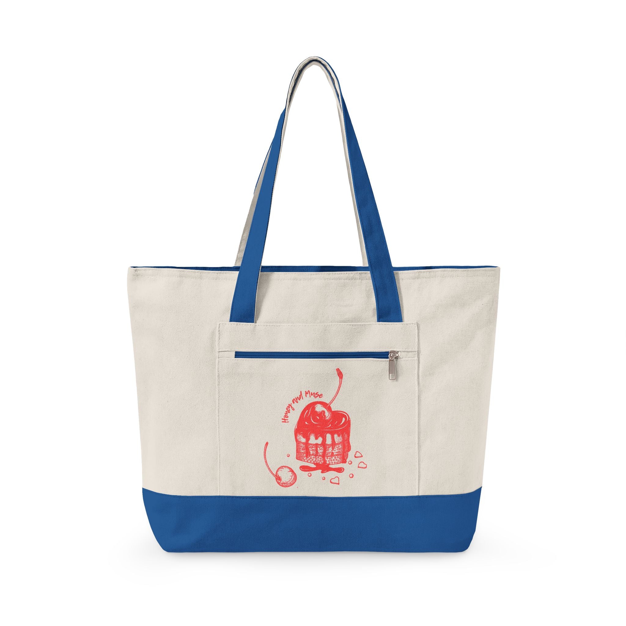 Canvas Tote Bag with Red Camera Illustration – Zippered Beach & Market Tote